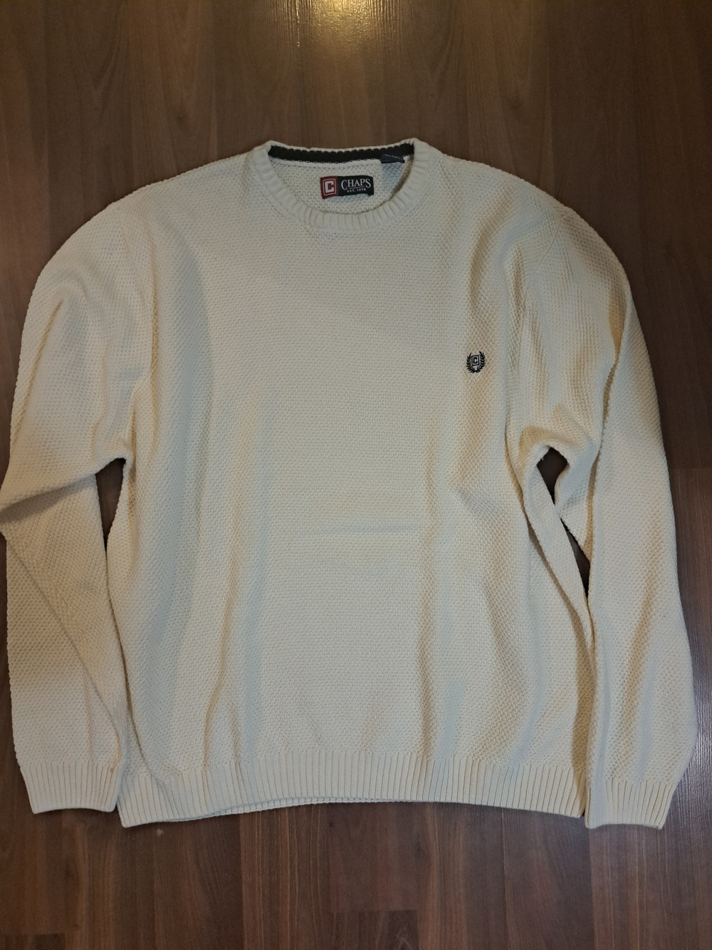 Chaps Men's Cream Textured Crewneck Sweater